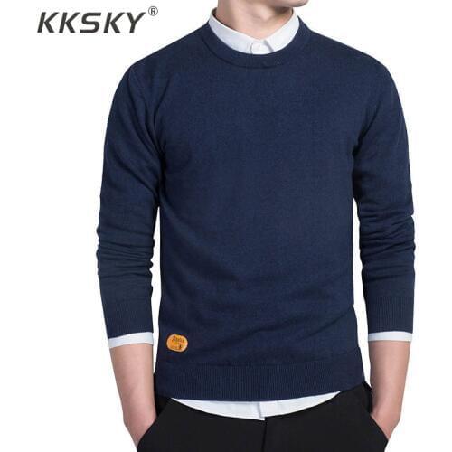Mens Cotton Sweater Pullovers Men O-neck Sweaters Jumper black Autumn Thin Male Solid Knitting Clothing Grey Black M-3xl New