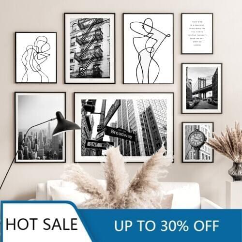 New York City Building Bridge Broadway Clock Nordic Vintage Wall Art Canvas Painting Posters Prints For Home Decoration Accessor