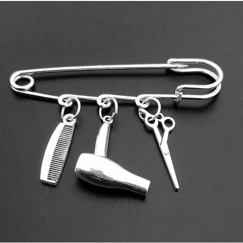 New Fashion Hair Dryer Comb Scissors Brooch Men and Women Hairdresser Graduation Party Pendant Pin
