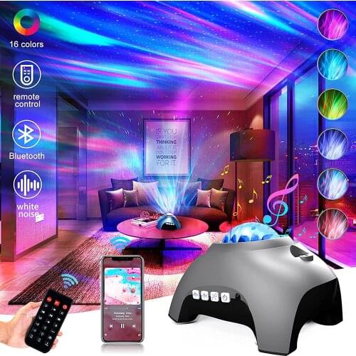 2021 Newest Star Projector Aurora Night Light Aurora White Noise Speaker USB Music Starry Water Wave Galaxy Projector Bedroom