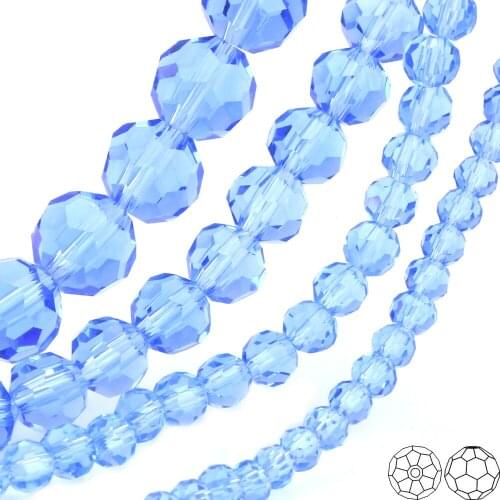 OlingArt 3/4/6/8mm Round Glass Beads Rondelle Austria 32 faceted crystal Light blue color Loose bead DIY Jewelry Making