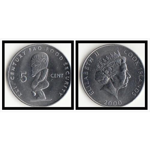 COOK ISLANDS 5 CENT 2000 KM#369 Original coin Collection World Oceania Genuine Real Coins Money Gift mint