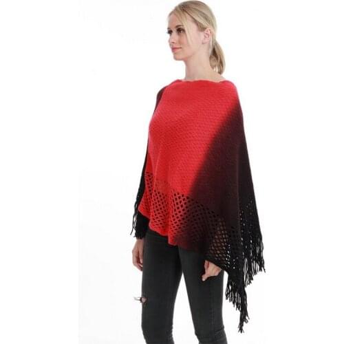 Large Size Autumn Winter Knitted Cape Hollowed Blouse Gradient Shawl Poncho Women Cloak Femme Loose Pullovers
