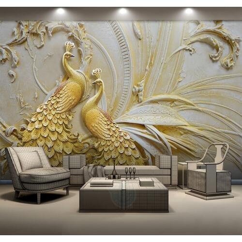 Custom Photo Wall Paper 3D Stereoscopic Golden Peacock Waterproof Self-adhesive Mural Wallpaper Living Room Bedroom Restaurant
