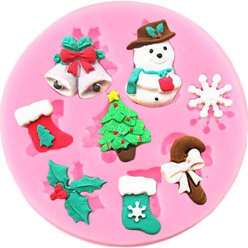 Christmas Silicone Molds Snowman Snowflake Holly Leaf Fondant Cake Decorating Tools Cupcake Candy Clay Chocolate Gumpaste Moulds