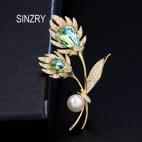 SINZRY hot creative cubic zirconia bright elegant pearl flower shinning dress brooches pin lady jewelry accessory