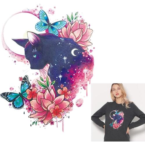 Heat Transfer Lovely Cat Patches Iron On Flower Transfer For Clothing DIY Fashion Animal Thermal Stickers On Clothes Applique