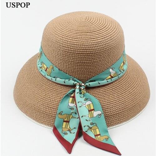 USPOP New Women Straw Hats Fashion Ribbon Bow Sun Hat Beach Hat Sunshade