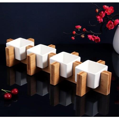 Japanese Style Bamboo and Wood Creative Ceramic Square Cup Artistic Conception Set Plate Cold Dish Snack Plate Tableware