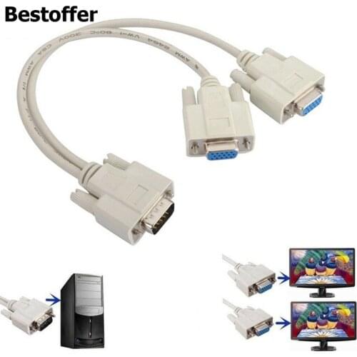 VGA 1 Male to 2 Female 1 PC TO 2 LCD TV MONITOR SVGA Y SPLITTER 2 PORT CABLE VGA LEAD 15 Pin