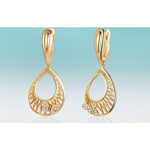 Dangle Hollow Gold Color Water Drop Earrings Hanging Butterfly Inlay Cubic Zirconia Earrings for Women Jewelry Creative Gift