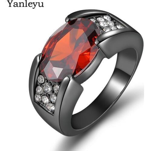 Yanleyu Size 6-13 Fashion Vintage Jewelry Black Gold Ring Red Cubic Zirconia Wedding Rings for Women and Men Party Jewelry PR119