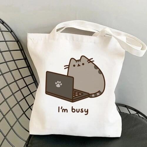90s Female Cat Bag Women Shopping Bag Graphic Tote Bag Gothic Shopper Bag Women Canvas Shoulder Bag Ulzzang Eco Large-capacity