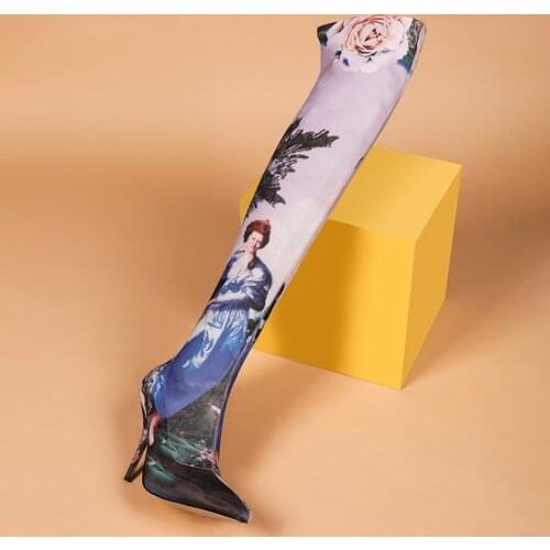 US4-13 Womens Over The Knee Boots Floral Printed Stretchy Stilettos High Heel Shoes Sexy Custom Made Colors Plus Size New 2021