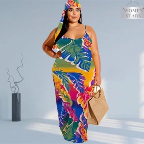 Women Dresses Summer 2021 Plus Size Clothing Wholesale Dropshipping Beach Style Striped Print Loose Maxi Dress Women with Scarf