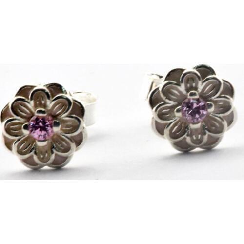 Blooming Dahlia Flower Stud Earrings for Women 925 Sterling Silver Earrings Jewelry Paved Stones Crystal Girl Earrings for Party