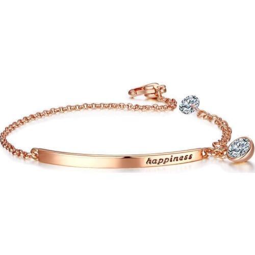 16 cm + 4 cm ) Rose Gold Color Crystal Bracelets for Women Happiness letter Europe Fashion Jewelry 4 Color Choice