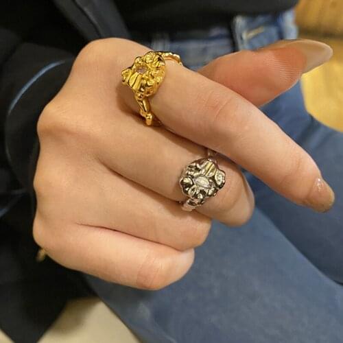 VENTFILLE 925 Sterling Silver Irregular Lava-shaped Female Temperament Opening Adjustable Ring