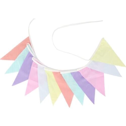 3.2m 12 Flags Wave Edge Light Rainbow Color Cotton Banner Pennant Garland Kids Baby Birthday Bunting Wedding Party Decoration