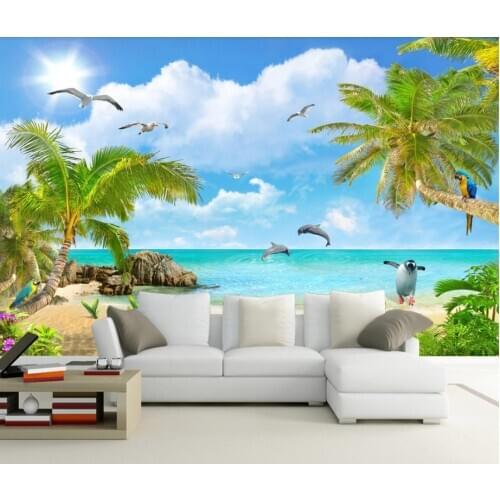 Customize 3d wall murals wallpaper HD Summer Scenery Coconut Tree Beach Scenery home decor wallpaper
