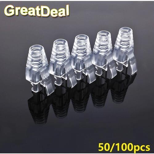 50/100pcs CAT5 Cat5e Cat6 RJ45 Connector RJ45 Plugs Ethernet Network Cable Strain Relief Boots RJ45 Plug caps HY1528