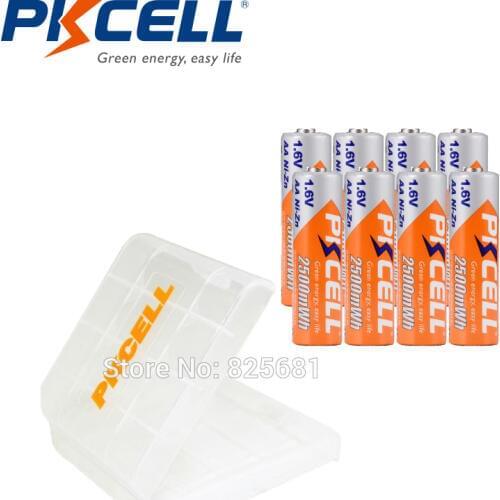 8Pcs PKCELL NIZN AA Rechargeable Battery 2A Batteries 2500MWH 1.6V highest 1.8v and nizn aa Battery Hold Case Box Hold Case Box