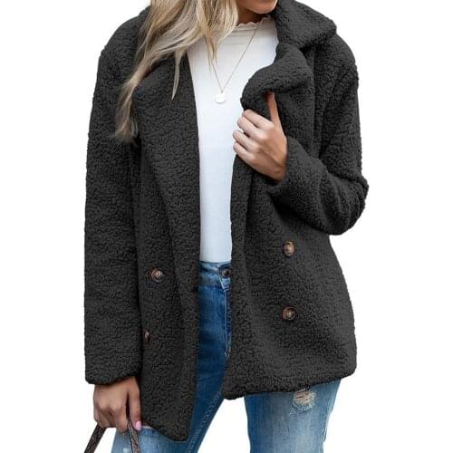 80% HOT SALES!!!Autumn Winter Women Faux Fleece Long Sleeve Lapel Jacket Buttons Warm Loose Coat