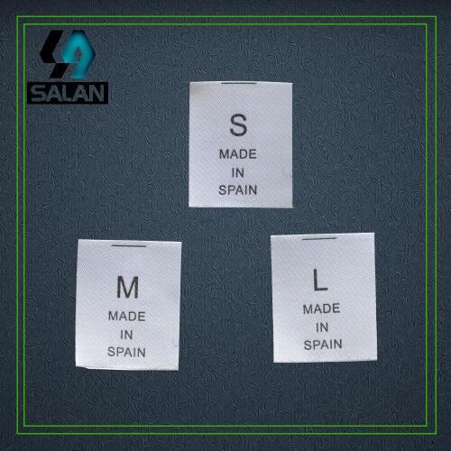 Wholesale stock satin size Printed Label sewing tags made in spain garment accessories for clothing bags gift fabric tags