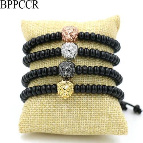BPPCCR Wholesale Gold Color Copper Leo Lion head Braid Bracelets Men Chakra Yoga Energy Bracelet Pulseras Fitness masculino