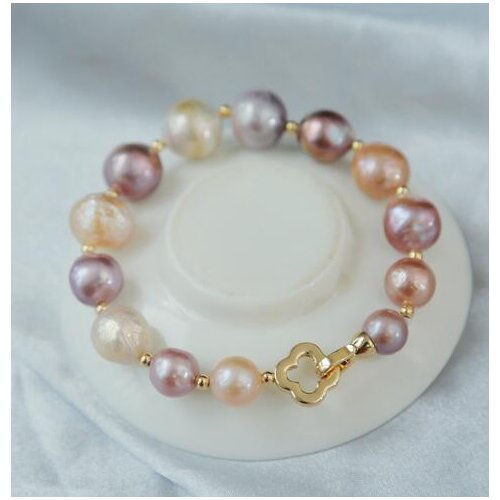18K Gold covered fresh water culture Baroque Colored Pearl Bracelet