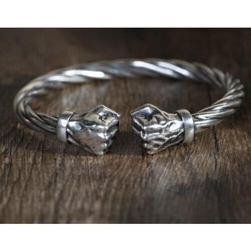 Apinje Pure Silver Fist Open Bangles Punk Biker Men Fine Jewelry Fashion Bracelets Gift