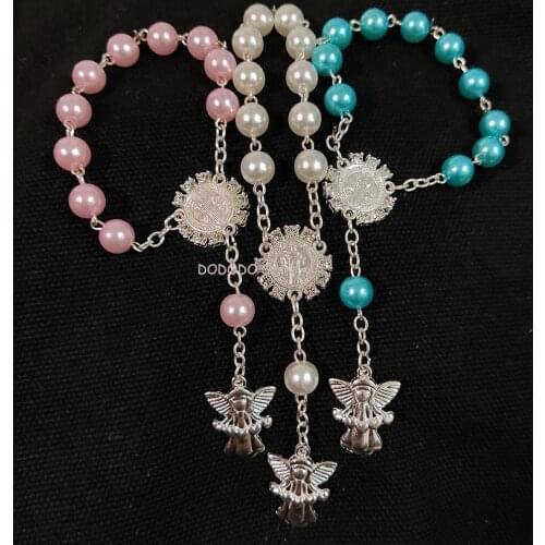 10pcs First Communion Gifts Baby Shower Party Favors Angel Holy Religious Baptism Rosary Bracelets Catholic Crucifix Christening
