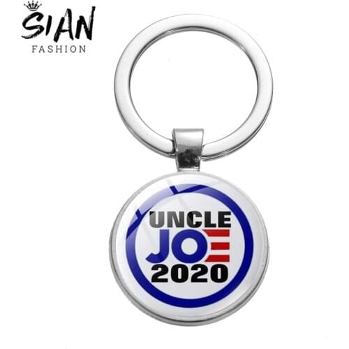 SIAN Joe Biden 2020 Key Chains US 2020 President Statement Handmade Glass Cabochon Keyring Holders Purse Charms Car Accessories