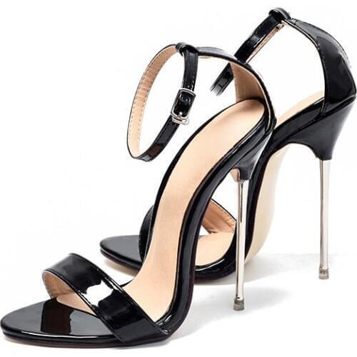 Carpaton Summer Fashion 13cm Thin Heels Woman Sandal Red Black White Patent Leather Gladiator Shoes Ladies Runway Big Size Heels