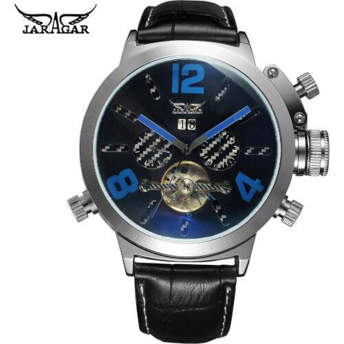 JARAGAR Top Brand Tourbillon Automatic Mechanical Watch Mens Watch Leather Band Calendar Date Fashion Wristwatch