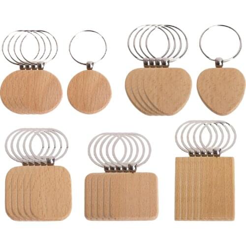 25pcs Blank Round Rectangle Wooden Chain Key Tags for Car Key Rings Hanging DIY Pendants Wood Heart Keychain Jewelry Making