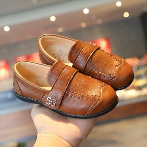 Kids Leather Shoes Spring Autumn Boys Shoes Solid Color Children Boy Dress Shoes Soft Bottom Retro Baby Loafers SMG187