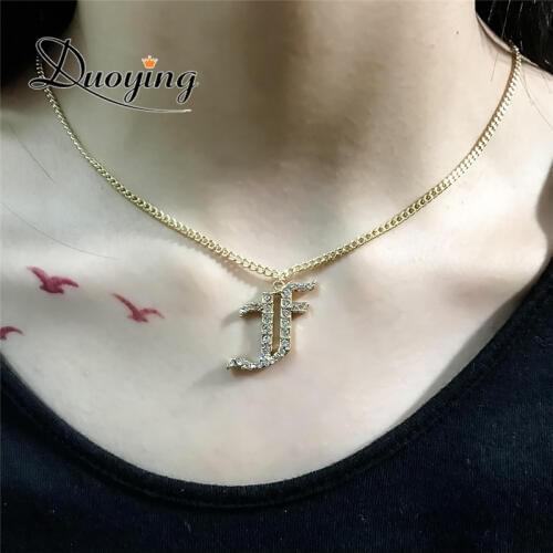 DUOYING CZ Stone Old English Style Custom Capital Initial A-Z Letter Pendant Necklaces Letter Pave Charms Personalized Necklace