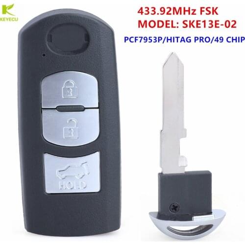 KEYECU Replacement Proximity Smart Remote Key 3 Button(SUV) 433Mhz PCF7953P 49CHIP for Mazda CX-5 CX-9 2017 2018 SKE13E-02
