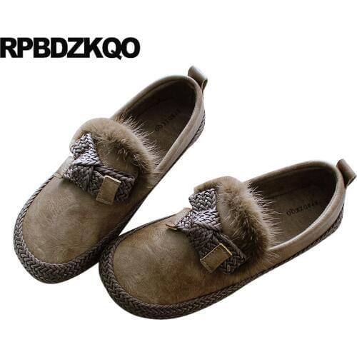Traditional Chinese Shoes Woven Slip On China Flats Brown Cheap Ladies Vintage Women Bow Designer Fur Japanese Factory Direct