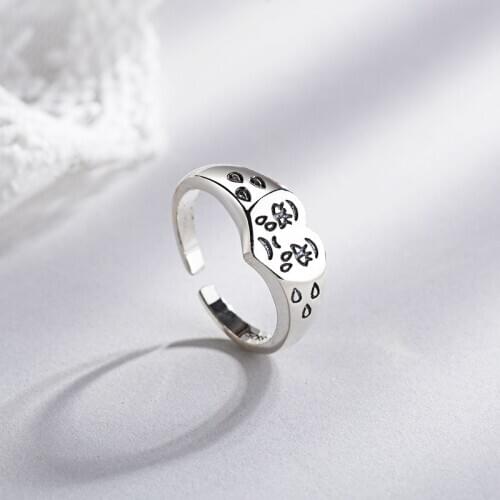Vintage Ancient Silver Color Cry Face Open Ring Punk Hip Hop Adjustable Finger Rings for Women Men Fashion Jewelry Gift