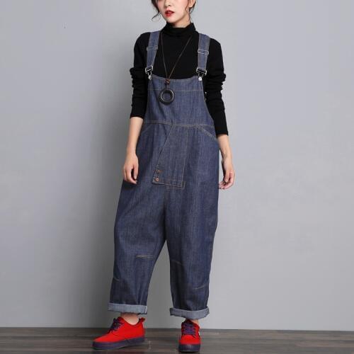 Europe Boyfriend Cowboy Overalls Casual Drop Crotch Denim Jumpsuits Wide Leg Baggy Suspenders Cowboy Pants Bib jean Rompers