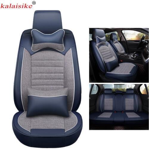 Kalaisike leather plus Flax universal car seat cover for Isuzu all model D-MAX mu-X 5 seats auto accessories Automobiles styling