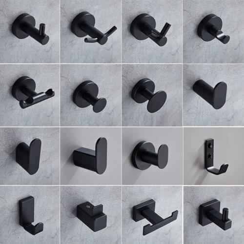 304 Stainless Steel Black Clothes Hook Single Robe Hook Fitting Room Hooks for Bathroom Kitchen Wall Hook Keys Coat Towel Hook