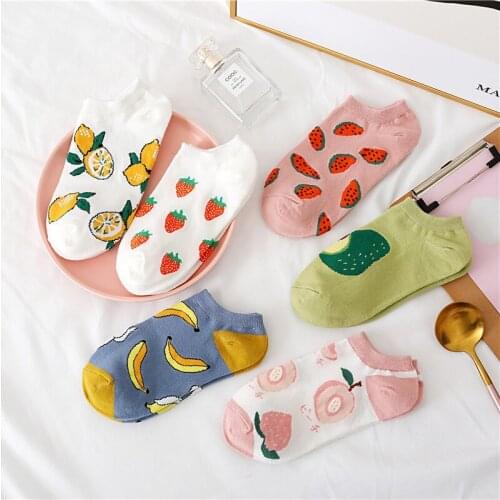 Cute Short Socks Cartoon Fruit Woman Invisible Ankle Socks Funny Female Designer Cotton Girls Banana Lemon Strawberry Kawaii