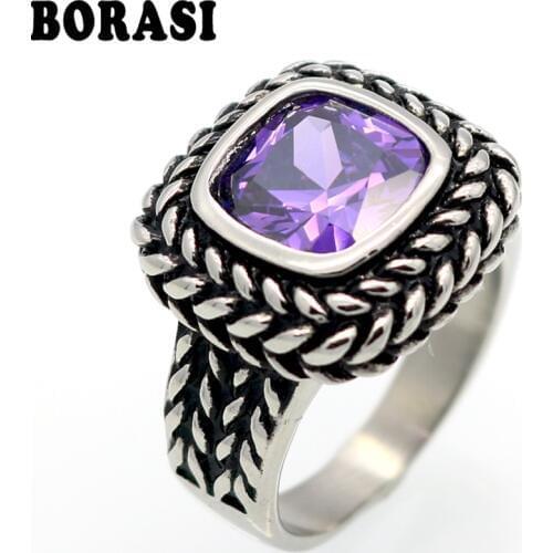 Fashion Brand AAA Zircon Jewelry Titanium Steel Size 6 to 12 Male Or Female Black Antique Crystal Rings Men/Women Finger Ring