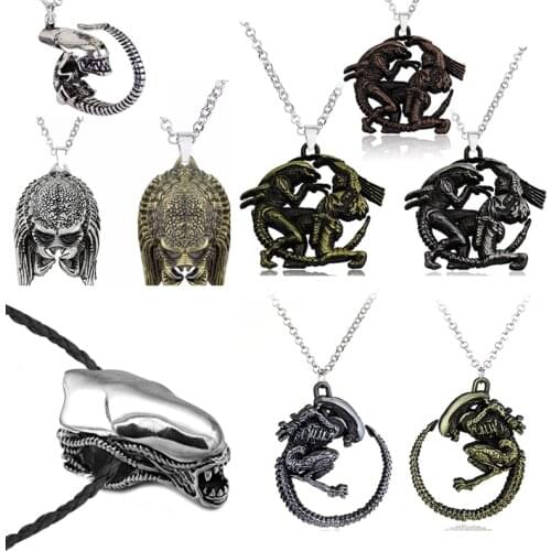 Fashion Black Color Movie Alien Pendants Leather Rope Necklaces for Men Jewelry Sweater Chain