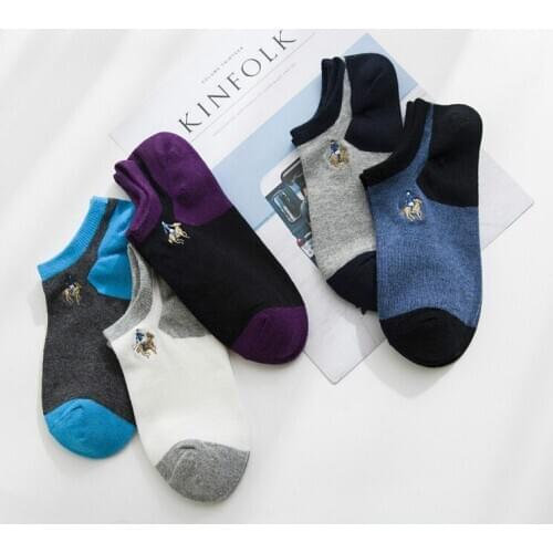 Pier Polo male socks 5 pairs Spring and summer mens thin socks Breathable socks for low color leisure Ankle Socks Short Meias