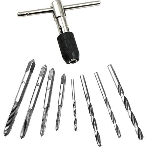9pcs Tap Wrench Drill Set M3-M6 High Speed Steel Hand Tapping Tools Metric Screw Thread Twist Drill Bit Wrench Set Craft Tap