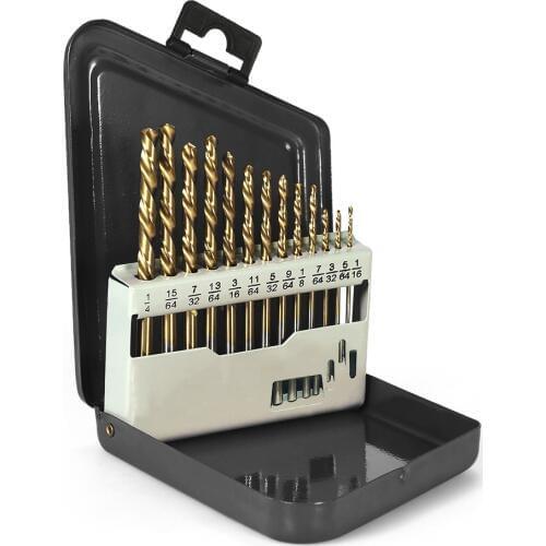13pcs Left Handed Drill Bit Set M2 HSS with Titanium Nitride Coating (1/16" - 1/4") Drill Bit Set Metal